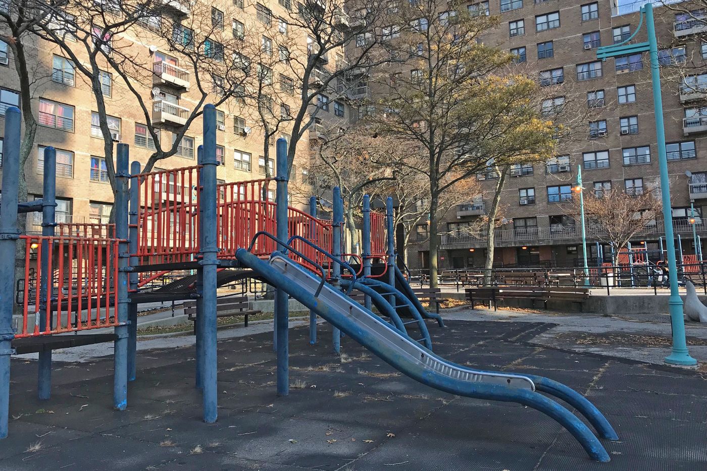 An aging playground at O’Dwyer Gardens in Coney Island was slated to be redone after Hurricane Sandy.