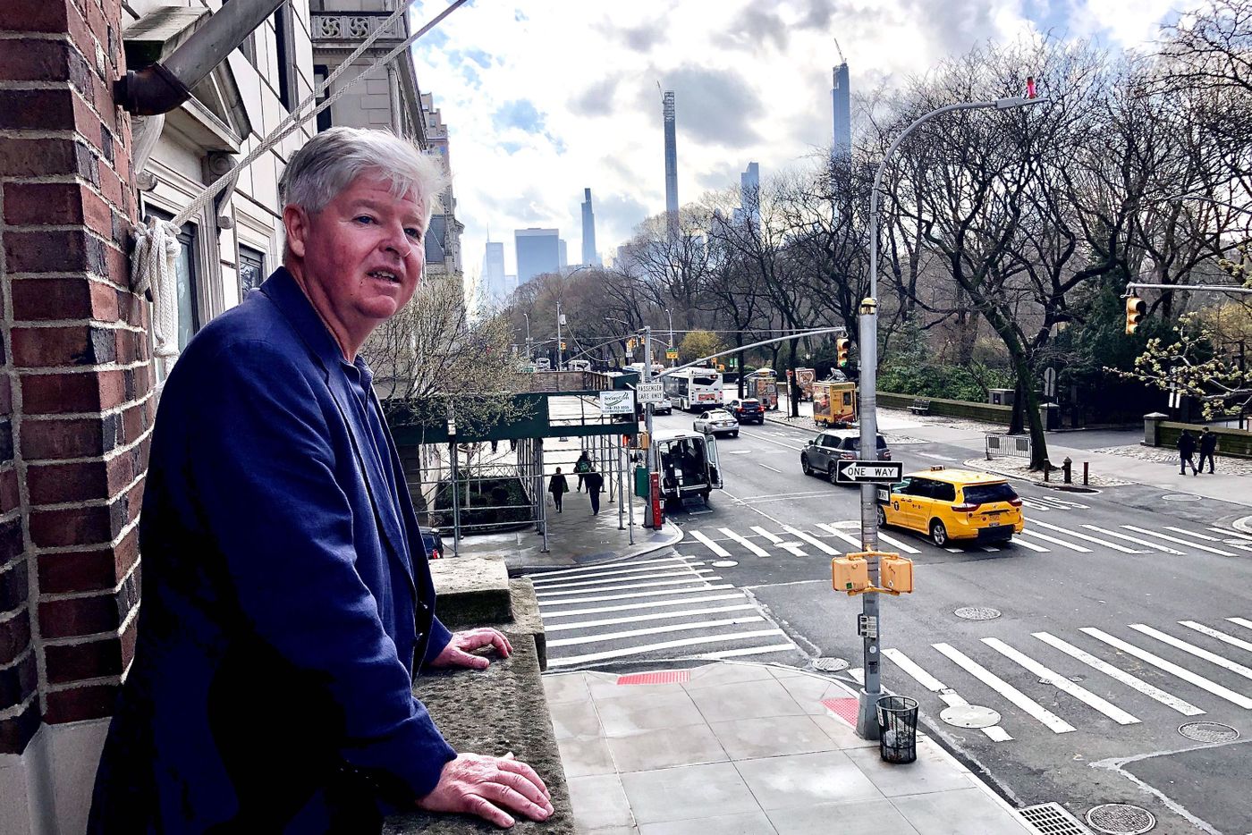 Christopher Cahill, director of the American Irish Historical Society, overlooks the Fifth Avenue St. Patrick’s Day parade route, March 13, 2020.