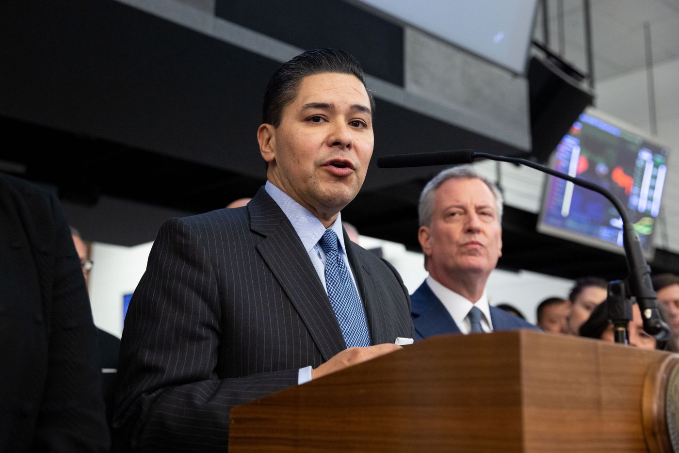 Schools Chancellor Richard Carranza speaks at a news conference at the Office of Emergency Management about the Coronavirus, March 2, 2020.