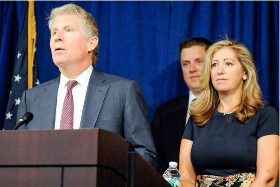 Then-Assistant District Attorney Diana Florence (right) attends 2015 news conference with Manhattan DA Cy Vance Jr.