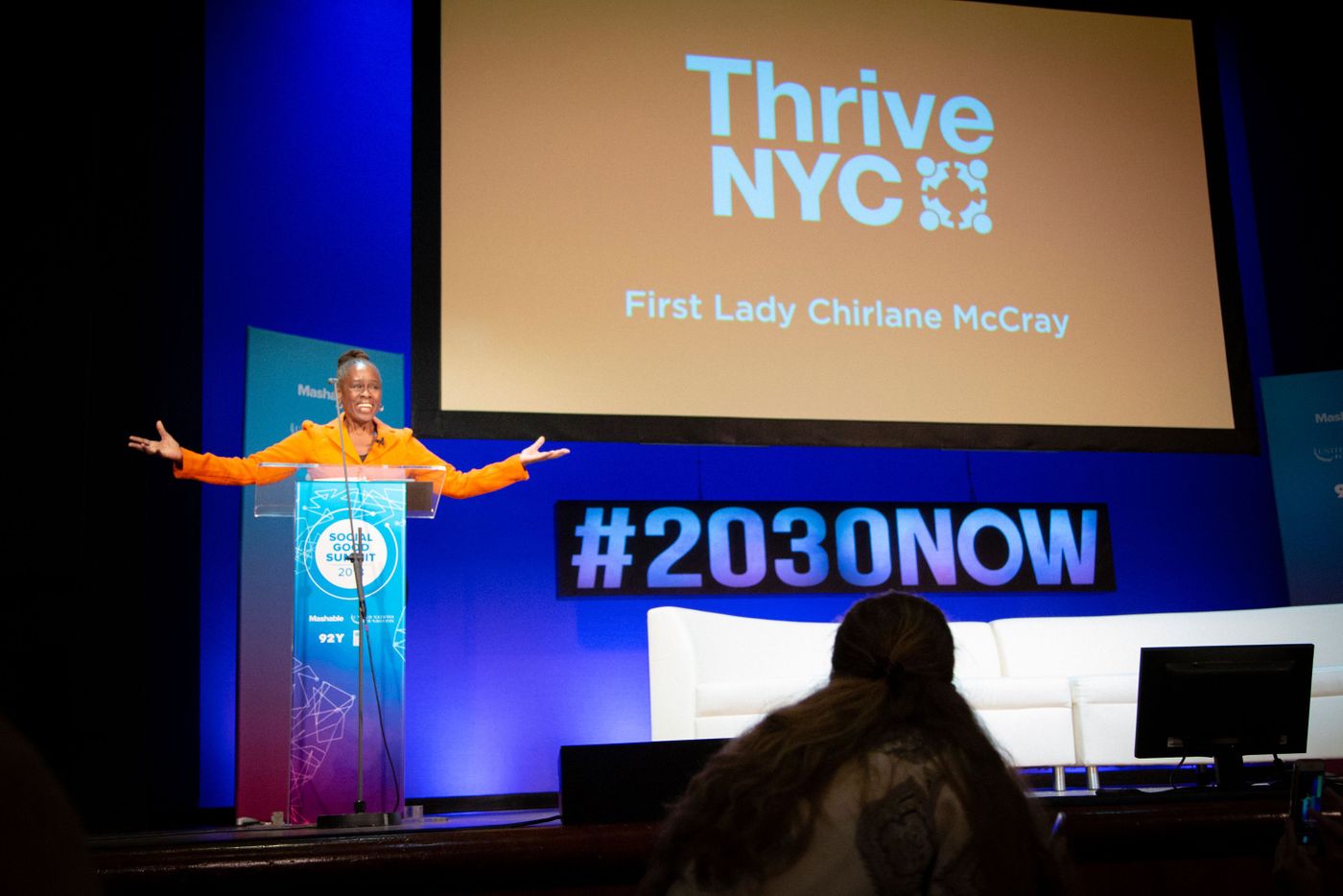 First Lady Chirlane McCray spoke about the ThriveNYC program at the 92nd Street Y in Manhattan in September 2018.