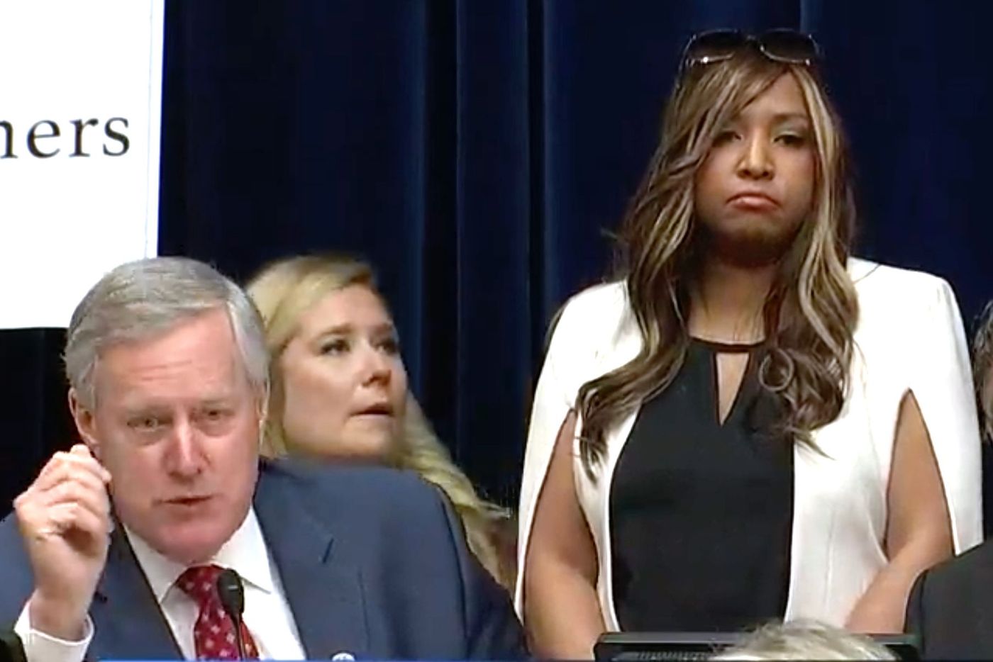 HUD official Lynne Patton stands behind Rep. Mark Meadows (R-NC) during Michael Cohen’s Congressional hearing, Feb. 27, 2019.