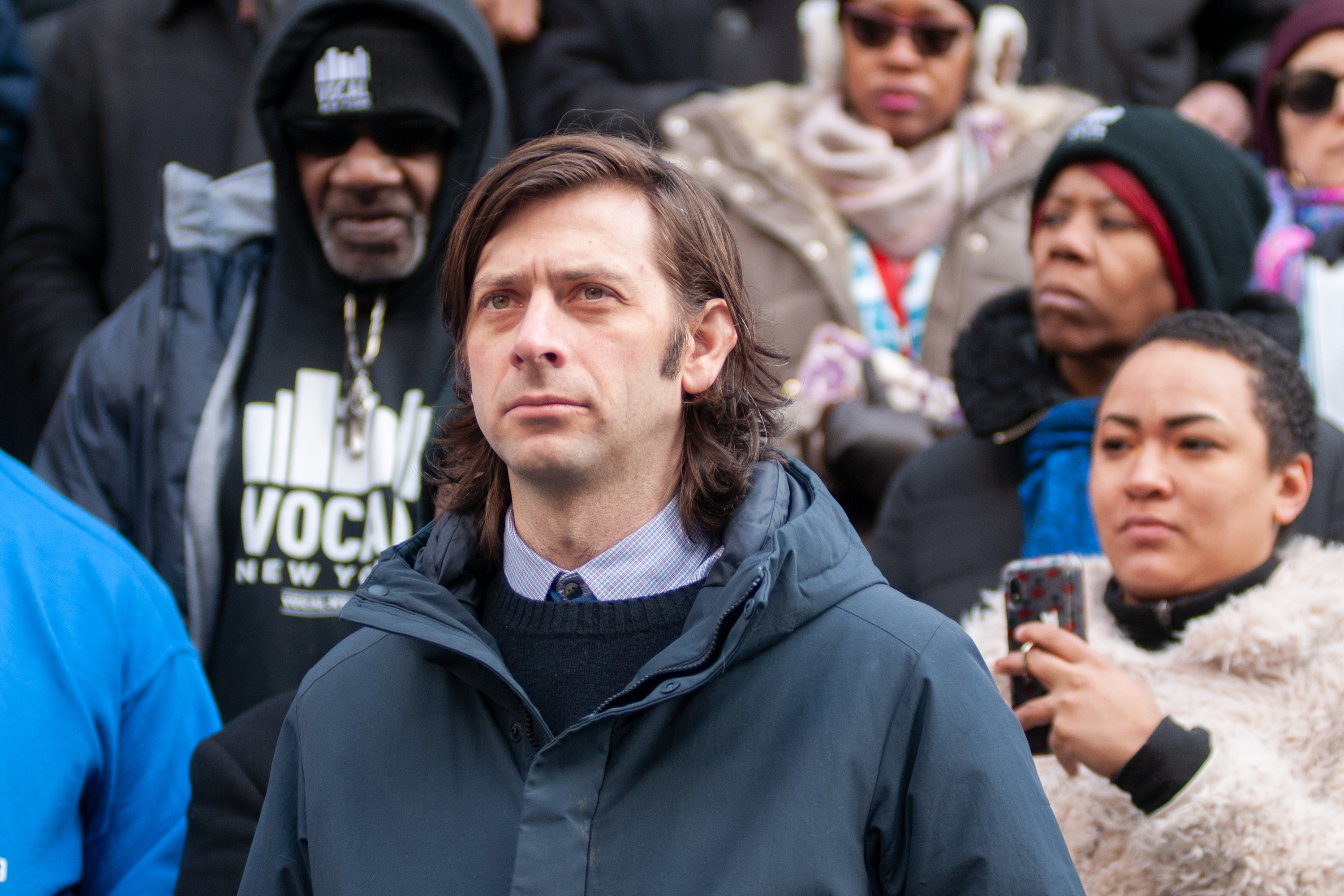 Councilmember Stephen Levin (D-Brooklyn) attends a press conference on the steps of City Hall about combating homelessness, Jan. 30, 2020.