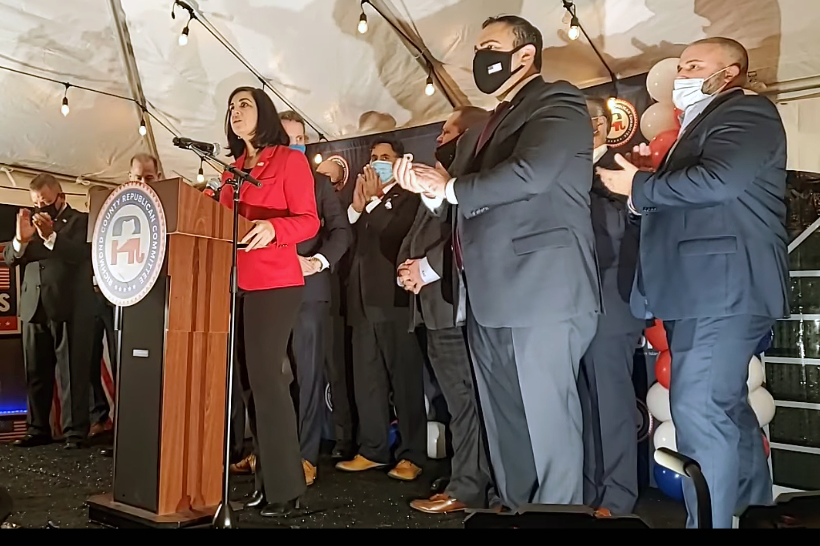 Nicole Malliotakis celebrates her apparent win in the Staten Island congressional race, Nov. 3, 2020.