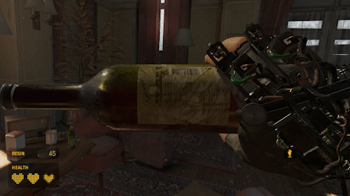 Looking through a wine bottle in Half-Life: Alyx to demonstrate that it is opaque and empty.
