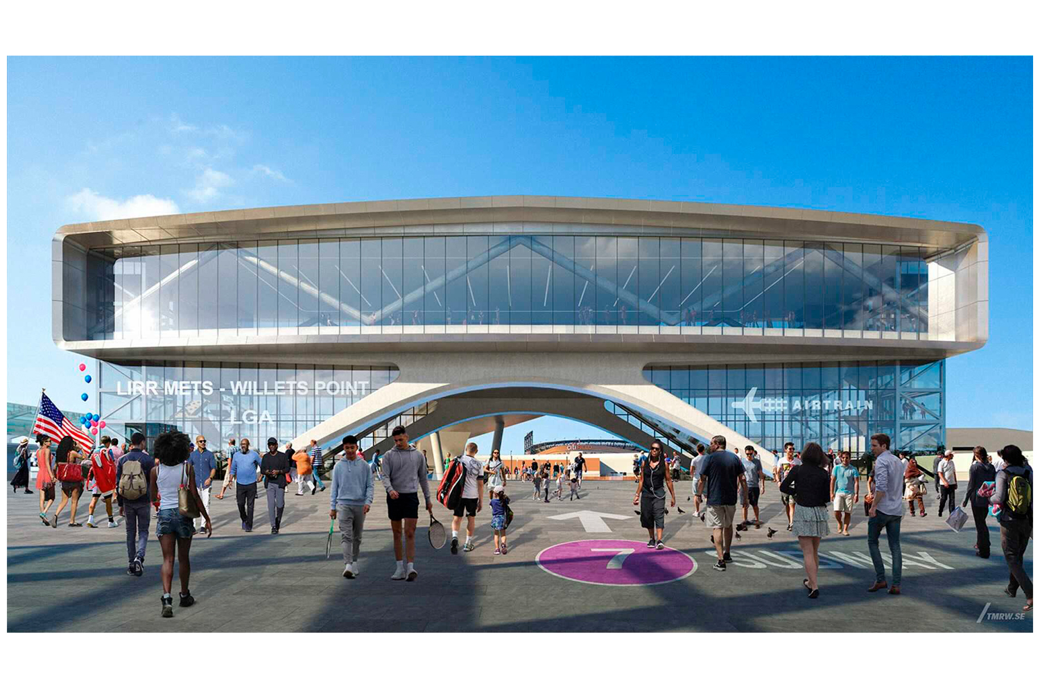 Port Authority renderings of the LaGuardia AirTrain connection at Mets-Willets Point.