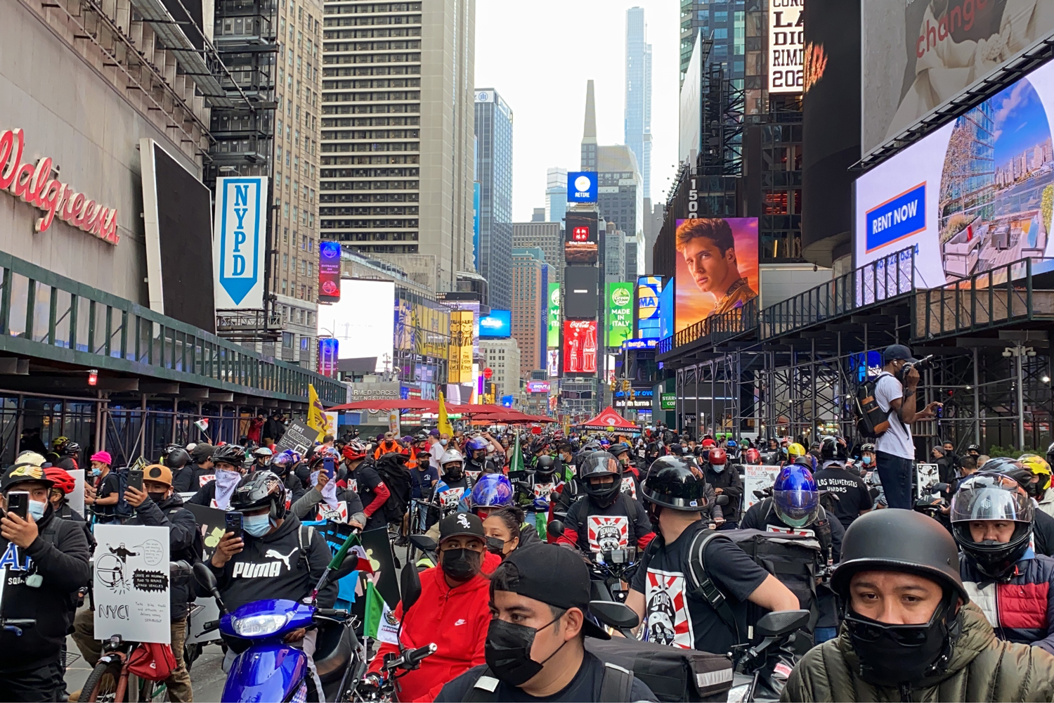 Los Deliveristas Unidos protest in Times Square.