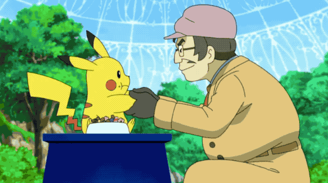 Pikachu shocks a police detective in an animated GIF from the Pokémon Sword &amp; Shield anime