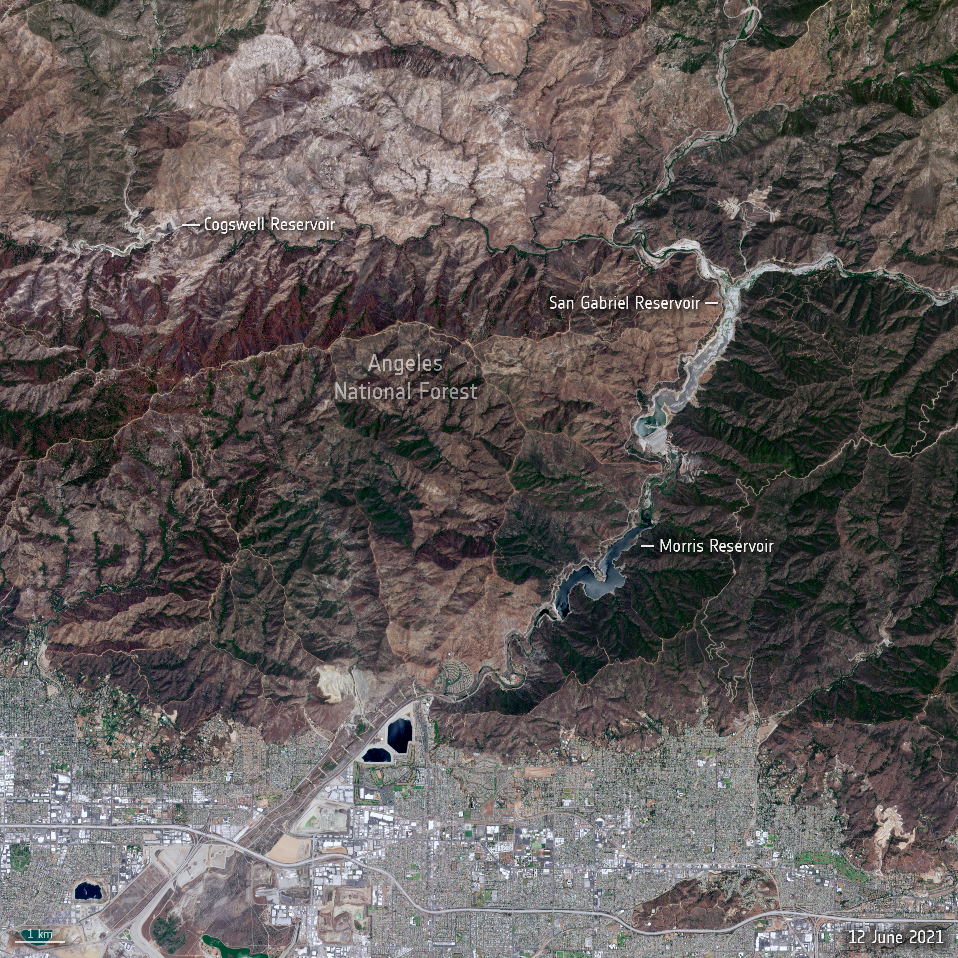 Angeles National Forest &amp; San Gabriel reservoir on June 12, 2021