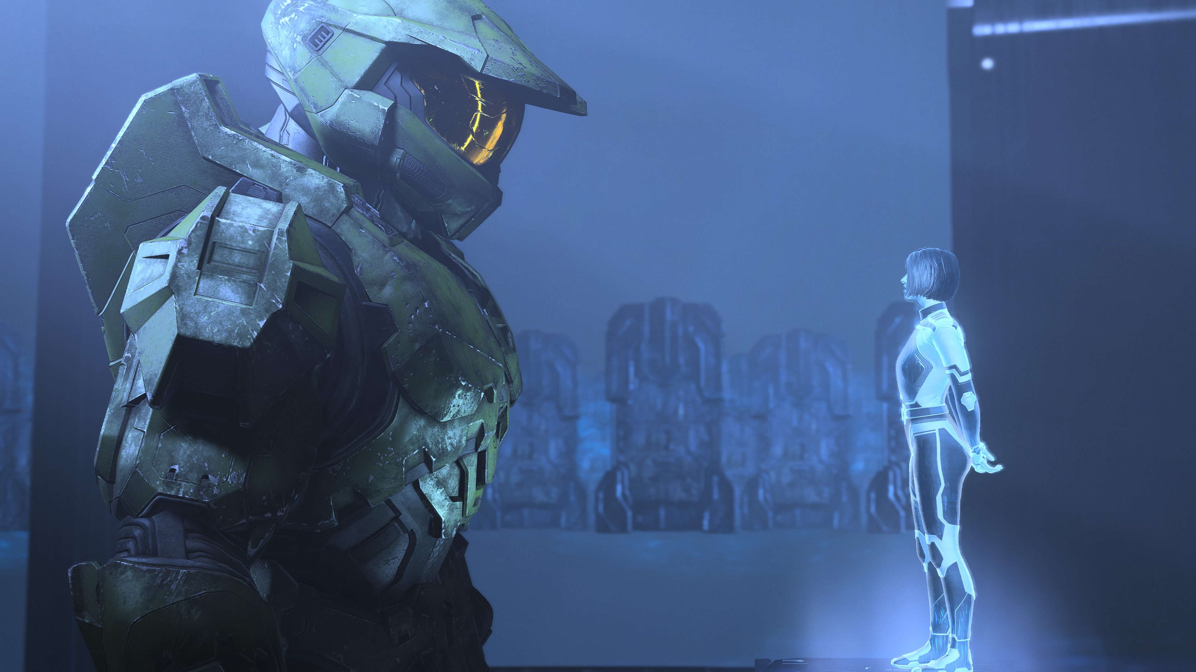 Master Chief and the Weapon (Cortana) in Halo Infinite