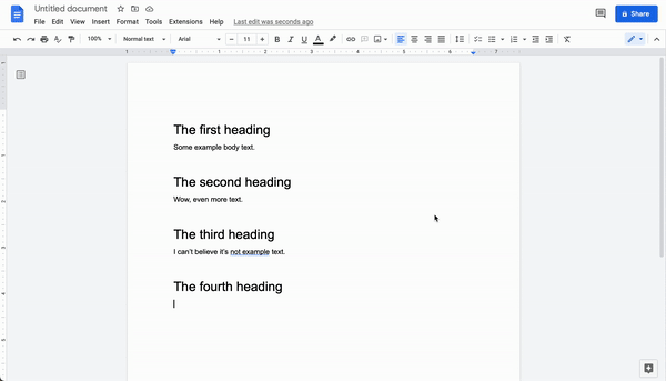 Gif showing how to use the built-in style updating feature in Google Docs.