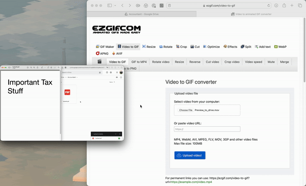Gif of someone dragging a file from QuickTime onto the Choose File button in a website.