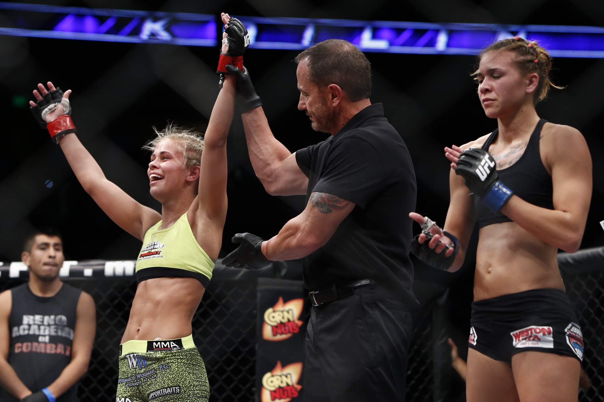 Paige VanZant gets the win during UFC Fight Night 57 at the Frank Erwin Cen...
