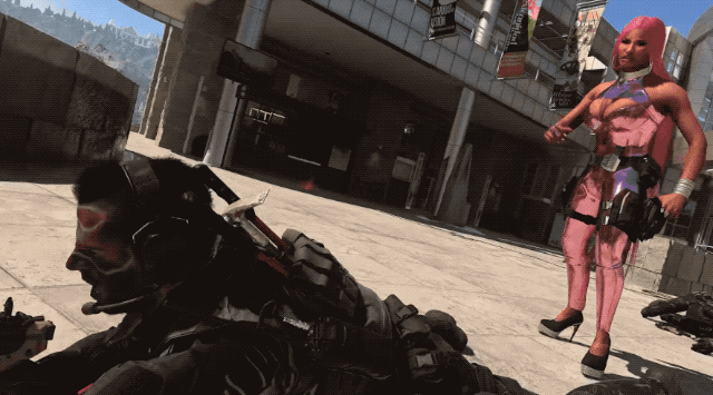 Nicki Minaj’s Call of Duty operators jumps on the back of an opponent in this animated GIF