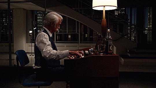 Roger plays the organ while Peggy roller skates on Mad Men.