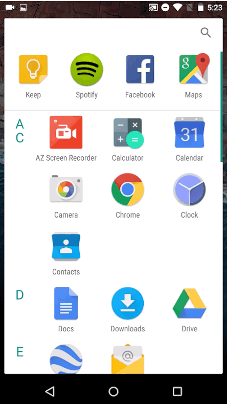 Android M app drawer 