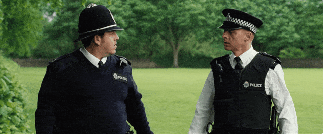 swan chases Simon Pegg and Nick Wright in Hot Fuzz