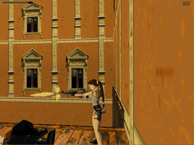 Lara Croft shoots at enemies in Tomb Raider 2