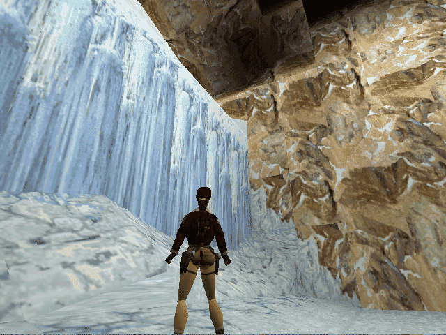 Lara Croft navigates an icy cavern in Tomb Raider 2