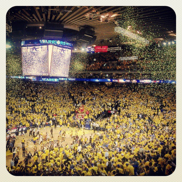 Oracle Arena celebrates a Game 3 win.