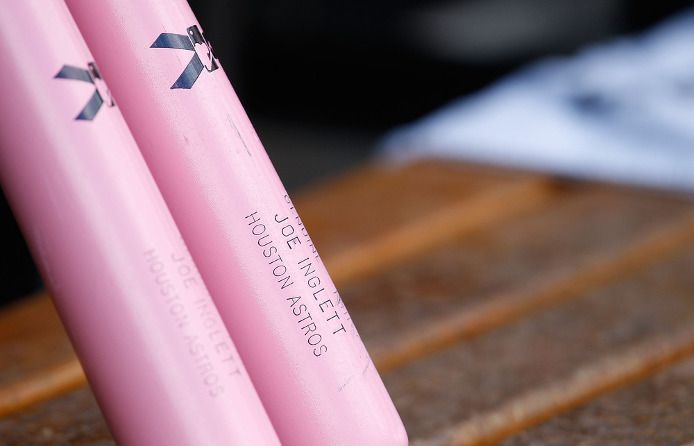 Joe Inglett loves his mom.  Or he just digs pink bats.  Either way, GO 'STROS!