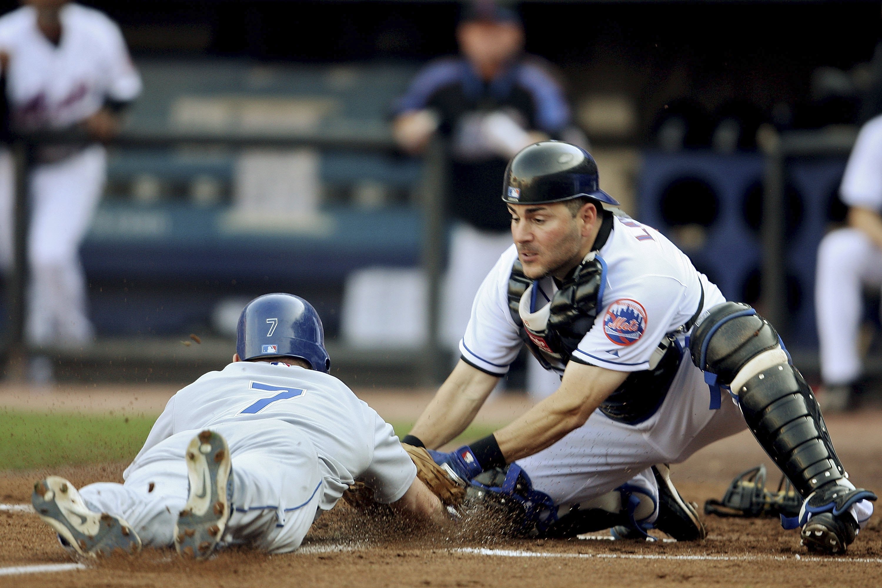 Paul Lo Duca tags J.D. Drew for the second out of a bizarre double play.