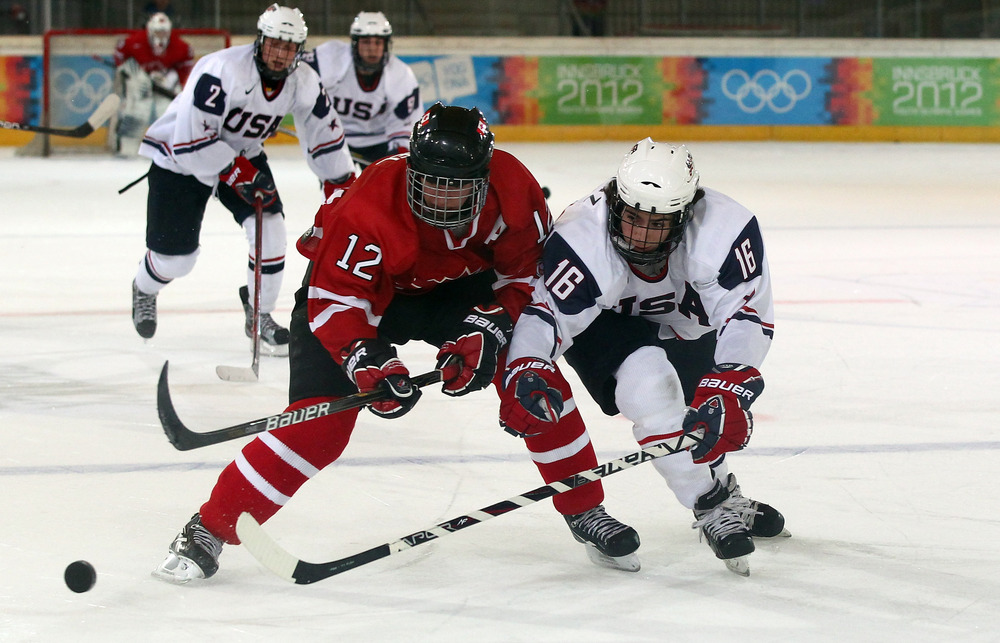 Nick Schmaltz, seen here in action for the United States team against Canada, is committed to North Dakota.