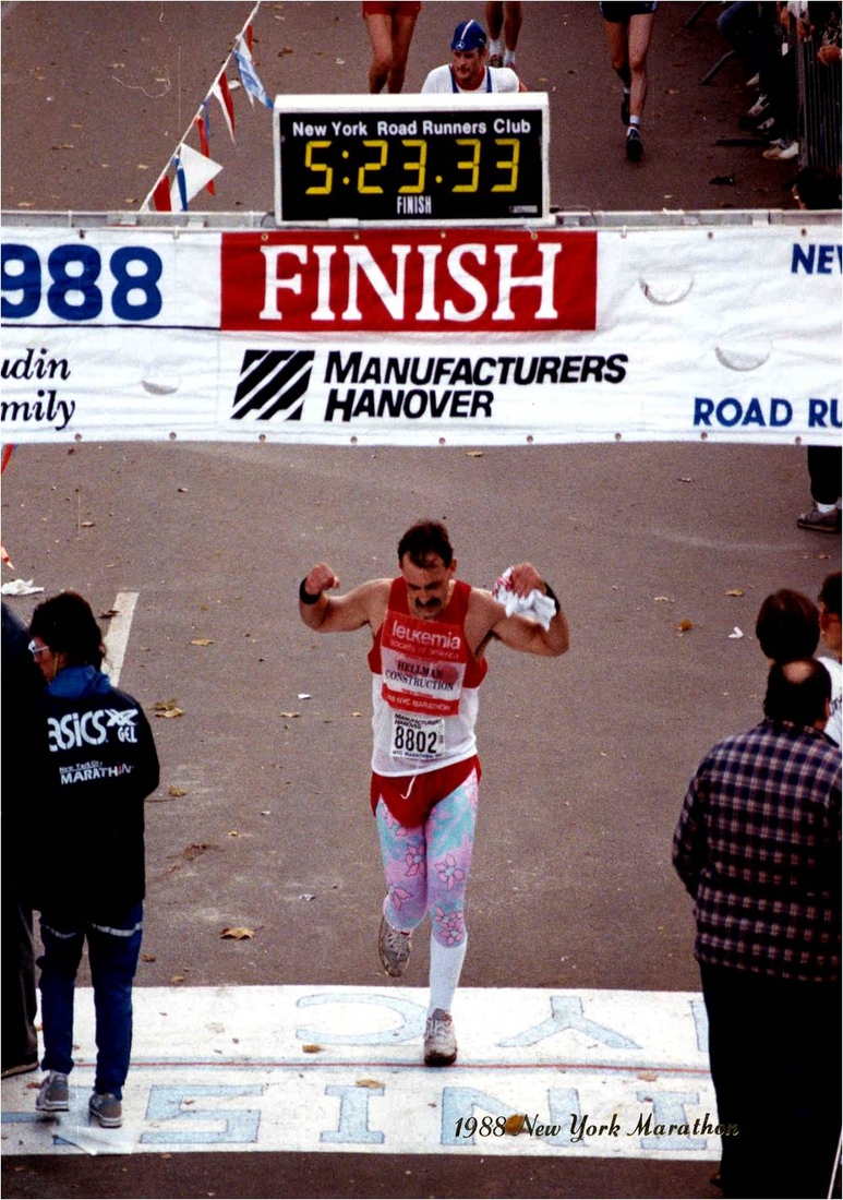 Bruce Cleland finishing the 1988 New York City Marathon