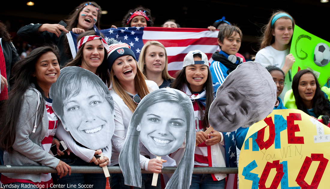 Fans of the USWNT celebrate victory at Candlestick Park.