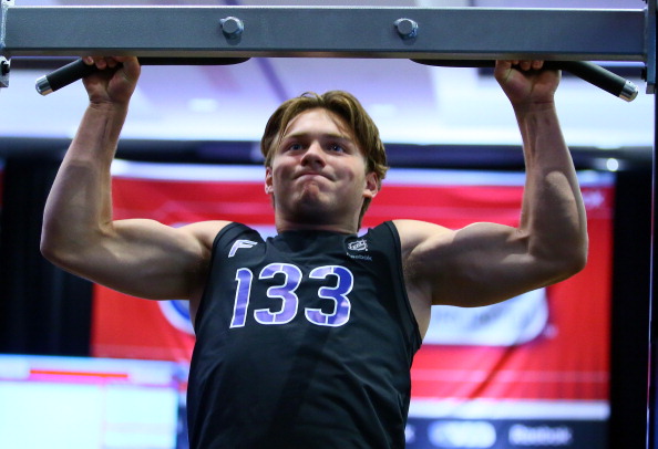 Brendan Lemieux does a pull-up during the NHL Combine testing May 31, 2014 at the Westin Bristol in Toronto, Ontario, Canada. (Photo by Graig Abel/NHLI via Getty Images)