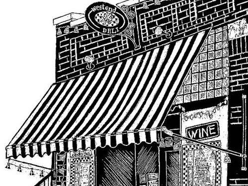 A drawing of the original West End Deli location. 