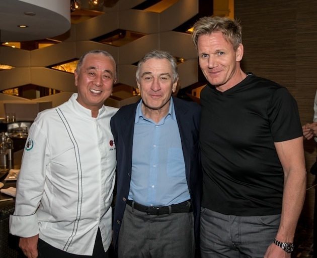 Nobu Matsuhira, Robert DeNiro and Gordon Ramsay at the opening of Nobu Restaurant & Lounge. Photo by Erik Kabik