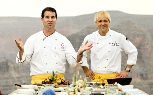 [Kerry Heffernan (left) and Clark Fraiser explain their dish. Photo: <a href="http://www.bravotv.com">BravoTV</a>