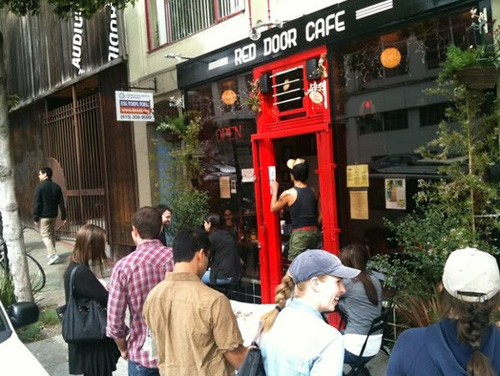 A typical weekend line at Red Door Cafe. 