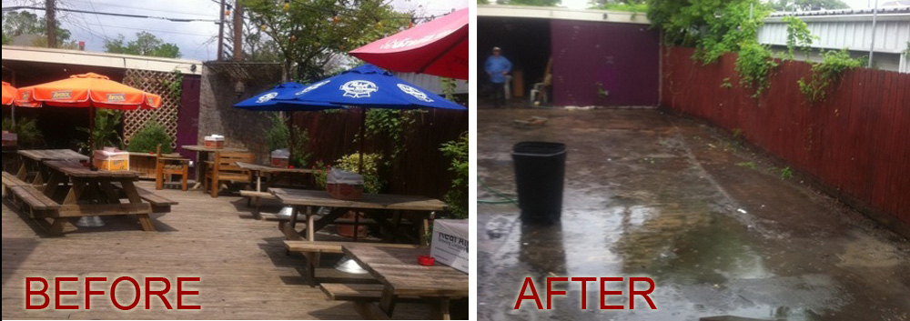 The before and after shots of Grand Prize's patio. 