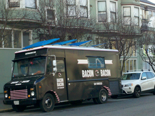 Bacon Bacon parked this morning outside its new brick-and-mortar digs in Cole Valley. 