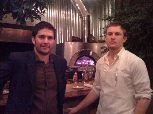 Mark Bright (left) and Josh Skenes in front of the wood-burning hearth used at Saison and Dcantr