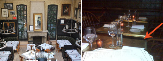 The dining room versus the tavern room. No leg can fit through that space on the right.