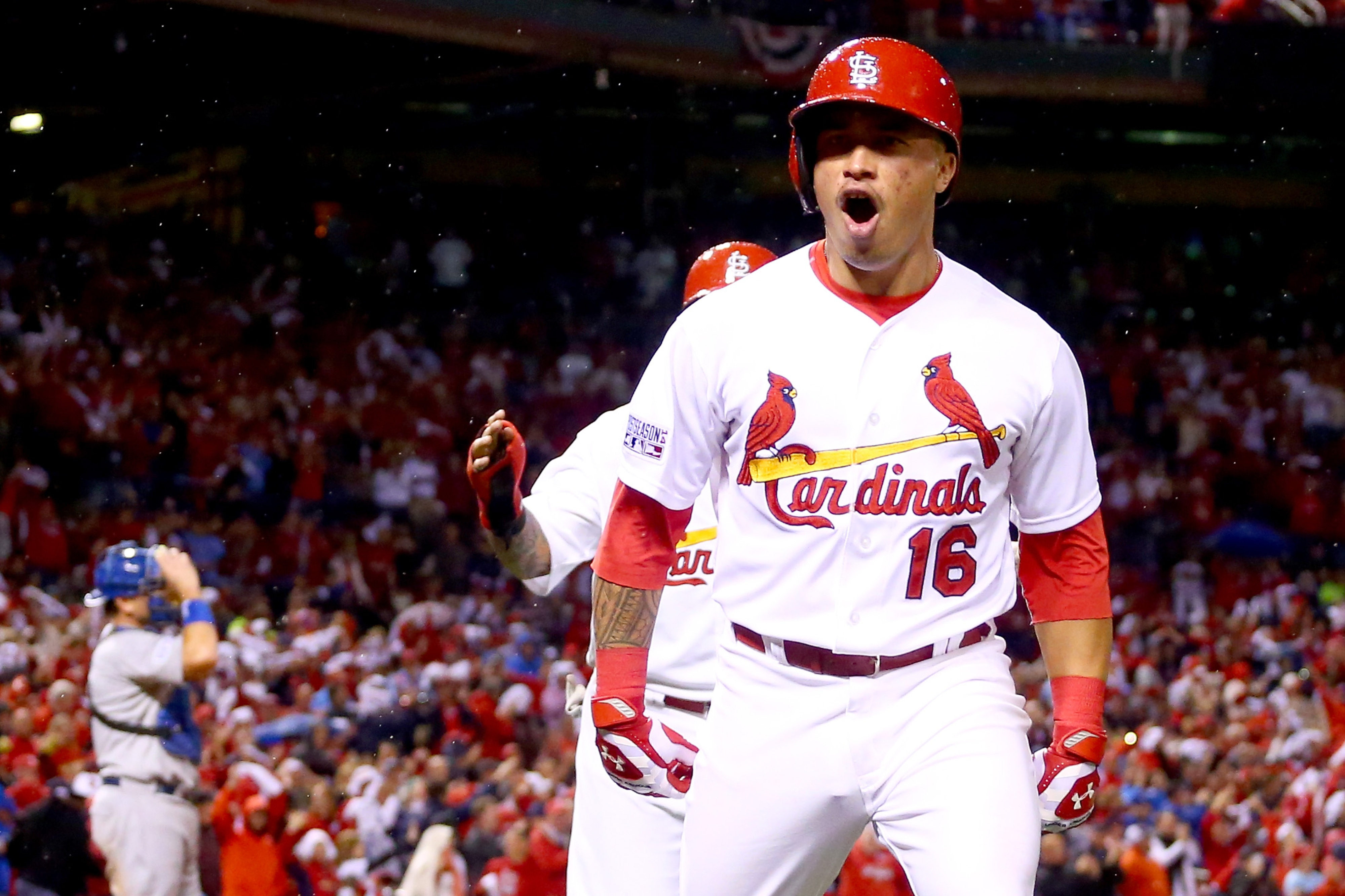 Wong is pumped up after his home run gives the Cardinals the lead
