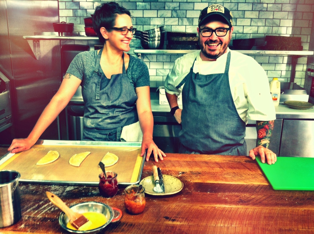 Lisa Donovan in the kitchen with Husk Nashville executive chef Sean Brock