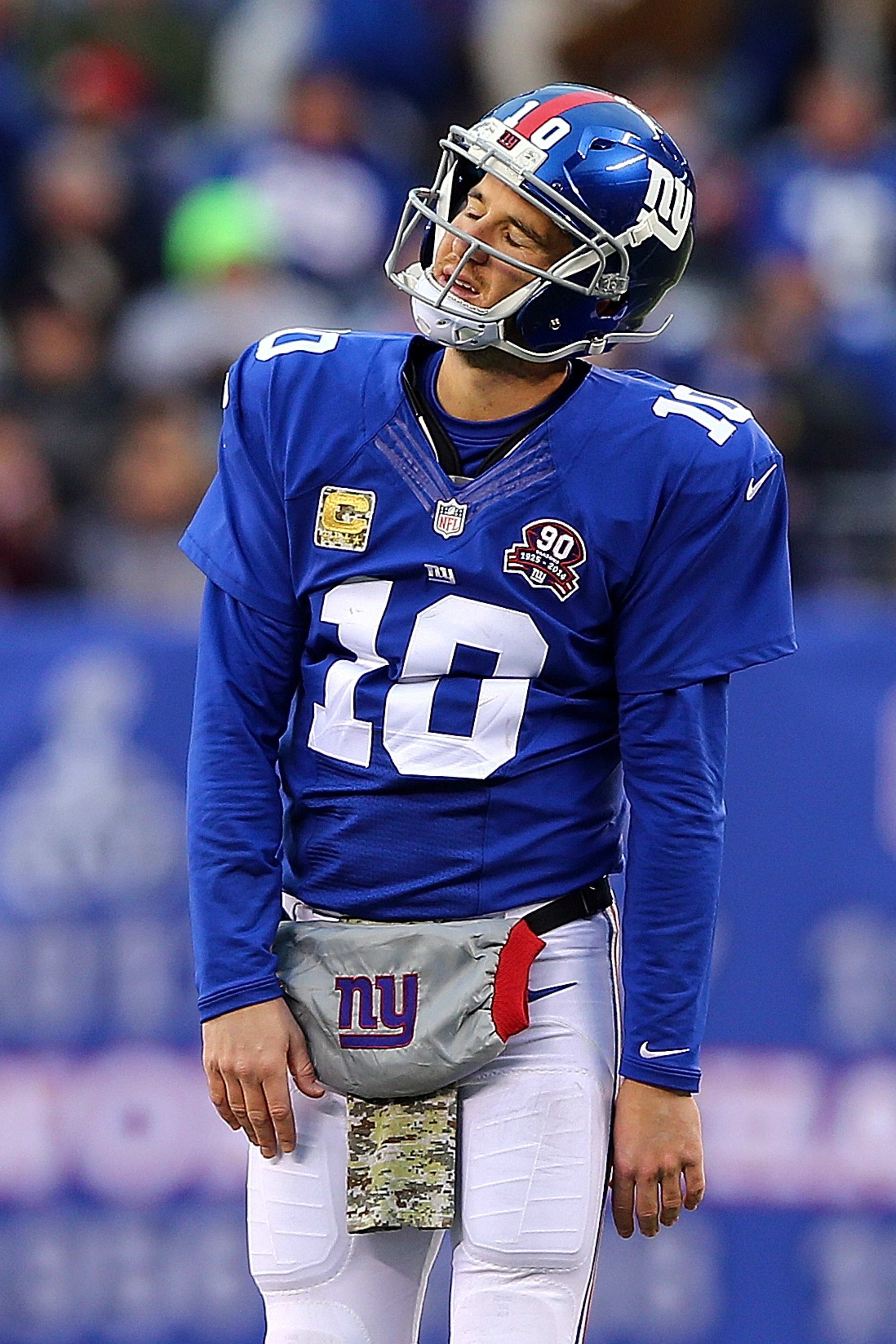 Eli Manning after one of his five interceptions on Sunday