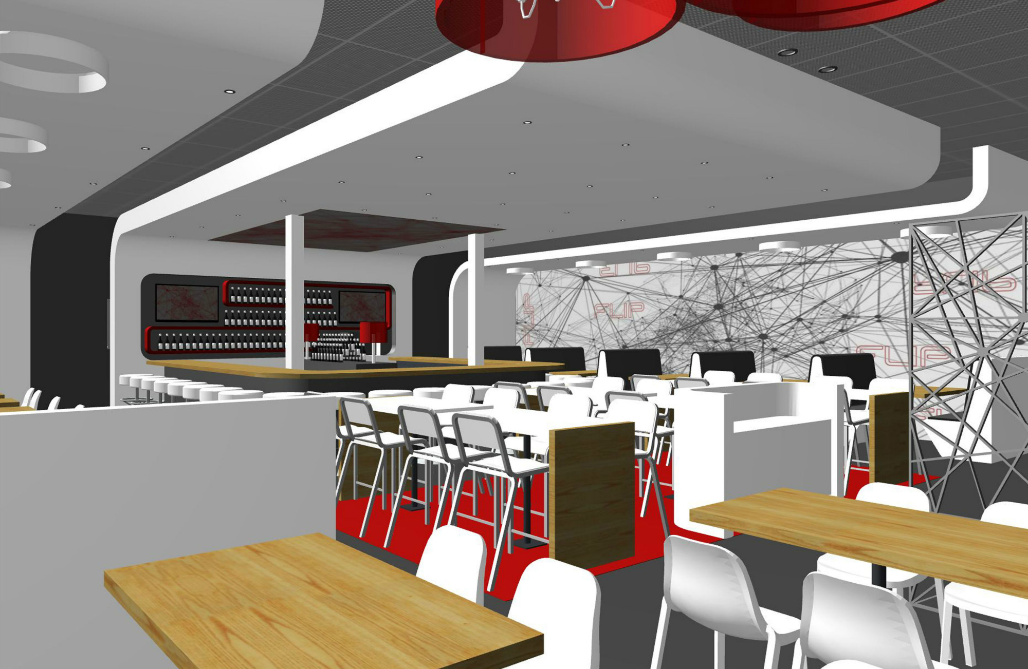 Digital rendering of FLIP Burger's interior