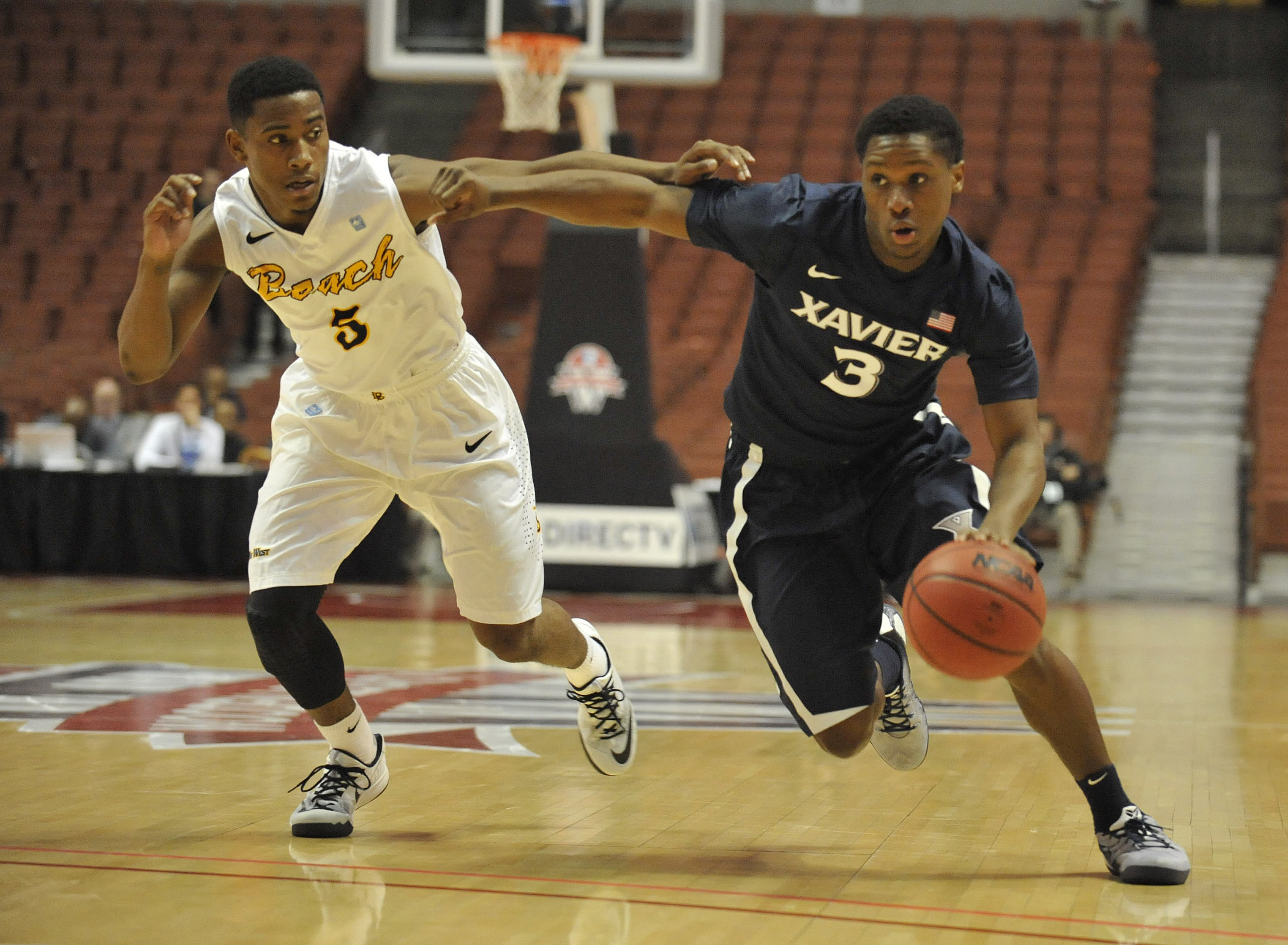One of the few instances where an LBSU player wasn't running past his Xavier counterpart.