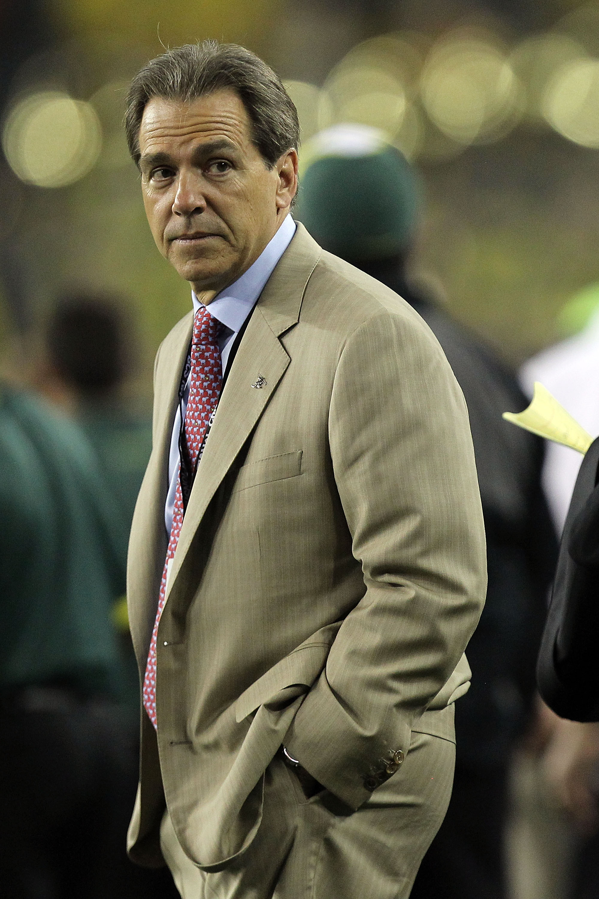Nick Saban is not pleased to learn his team is sharing the pole position with another.