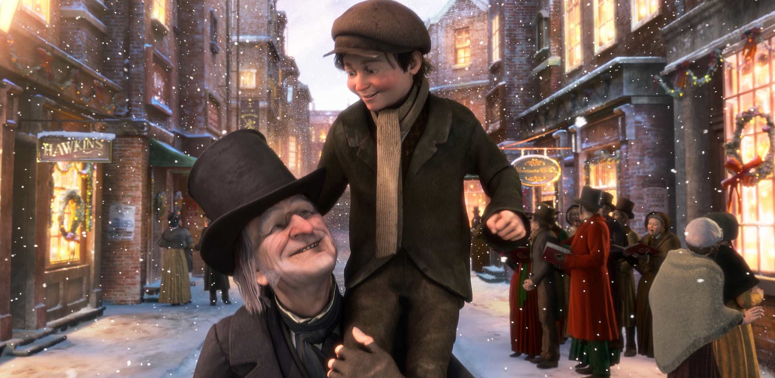 Scrooge and Tiny Tim. 
