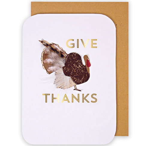 Urbanic Paper Boutique Give Thanks card, <a href="http://urbanicpaper.com/collections/online-mini-shop/products/give-thanks-turkey-card">$7.95</a>.