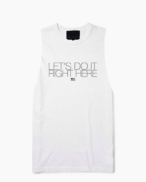 Erika Schrieber's Let's Do It Right Here Sleeveless T-Shirt, <a href="http://www.erikaschrieber.com/collections/tops/products/lets-do-it-right-here-sleeveless-t-shirt">$48</a>