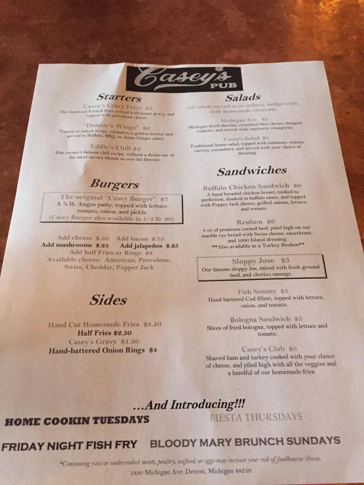 Casey's revamped menu.