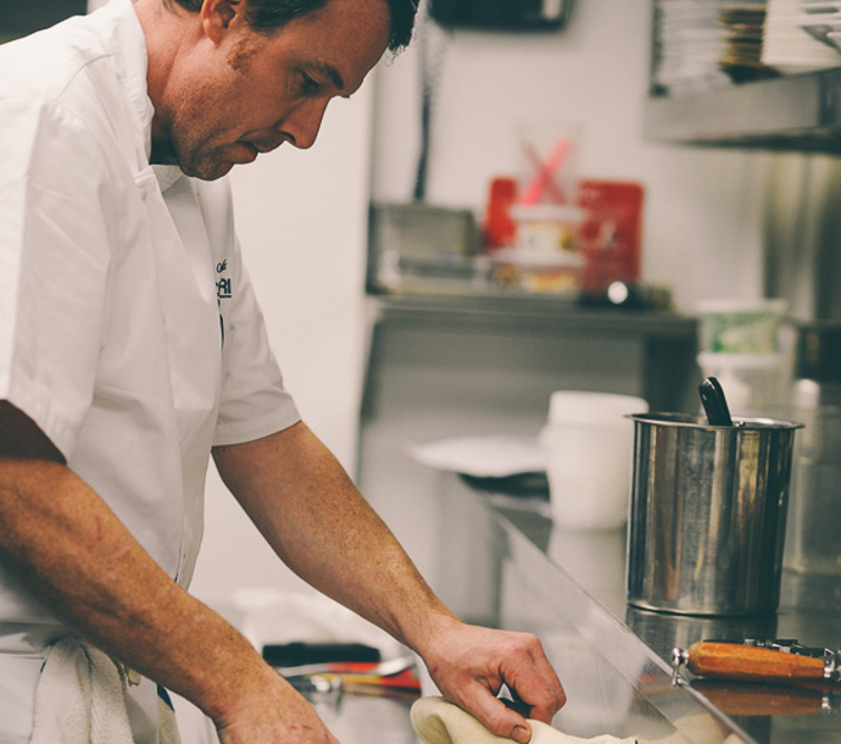 Chef Pierre Calmels, photographed in the kitchen at Le Cheri.