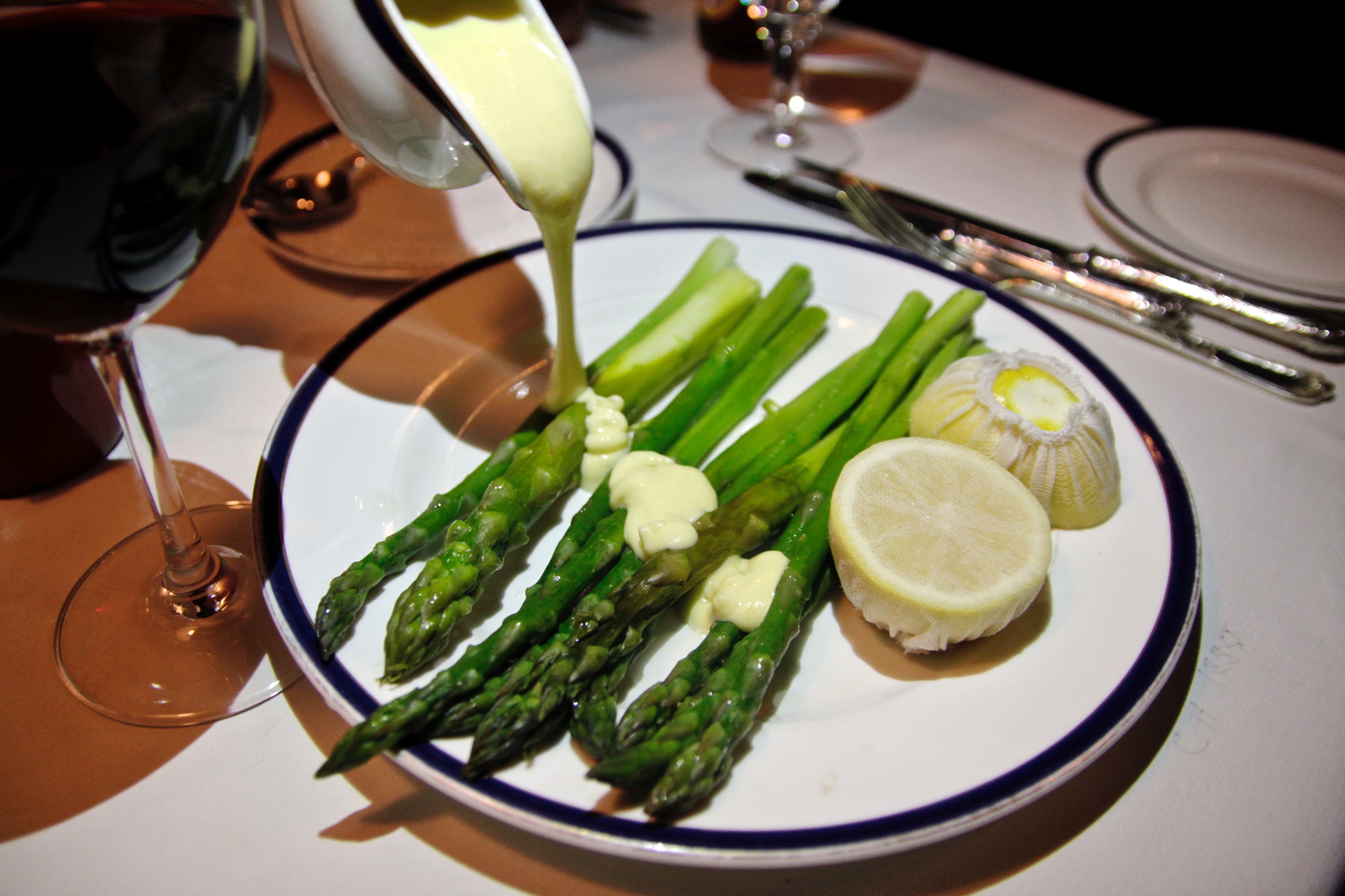 Hollandaise with steamed asparagus at Pacific Dining Car in Downtown LA.